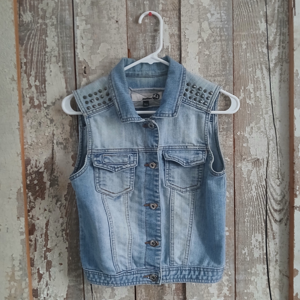 Studded Light Blue Denim Vest